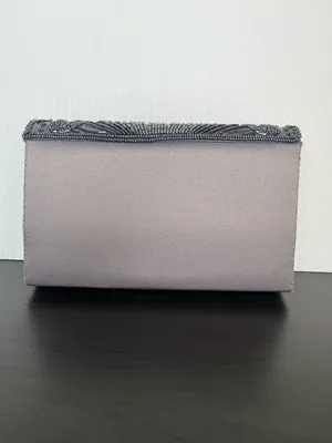Y2K Beaded Clutch Handbag Gray Purple Evening Formalwear Purse La Regale Classic thumbnail 2