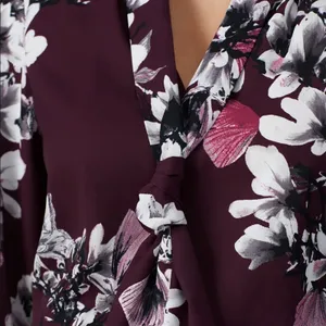 Natori Purple Floral Neck Tie Button Down Blouse thumbnail 5