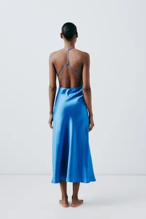 ZARA Dress Cobalt Blue Satin Effect Maxi Midi Wedding Party Date Coctail thumbnail 11