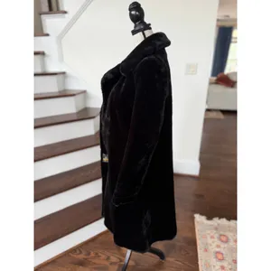 Vintage Black Faux Fur Mid Length Overcoat Mob Wife Glam Winter thumbnail 4