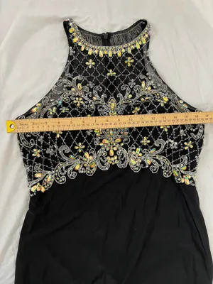 Black Beaded Prom Dress with Front Slit size XL thumbnail 7