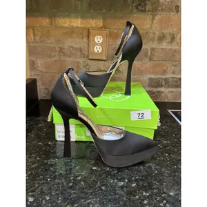 Sam Edelman Andie Pumps Black Satin Embellished Platform Heel Size 8.5 thumbnail 3