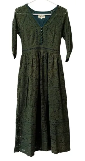 Metisu Size Small Midi Dress Green Lace‎ Cocktail Grunge Whimsigoth Fairy Goth thumbnail 1