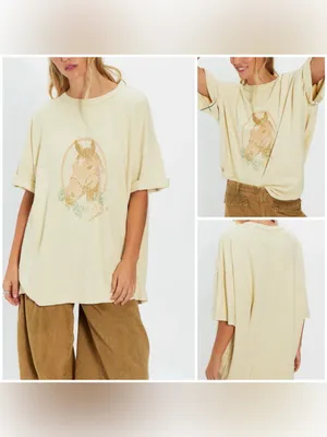 NWT Free People We The Free Farm Friends Tee - horse combo sand - Medium thumbnail 2