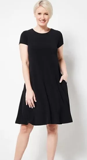 Susan Graver/Style Women's Short Sleeve Black Shift Dress Pullover Size Small thumbnail 1