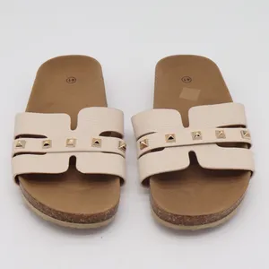 Unbranded Slide Sandals Womens 41 H-Strap Pyramid Studs Cream Cork Good thumbnail 3