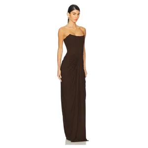 Deme by Gabriella Brown Corset Draped Strapless Maxi Dress Size S thumbnail 2