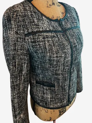 Altar'd State Black & White Tweed Blazer with Faux Leather Accents thumbnail 3