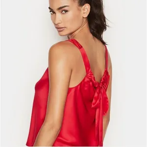 NWOT Victoria’s Secret Red Satin Bow-Back Tank Shirt Sleep Top Sz M thumbnail 3