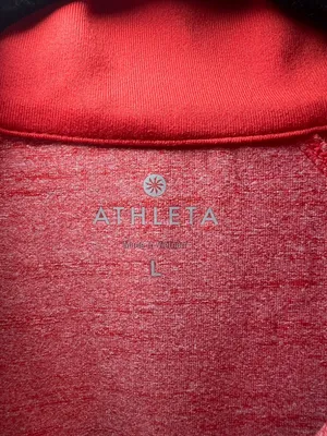 Athleta Running Wild 1/2 Zip Pullover Shirt Red Performance Pocket Reflective Lg thumbnail 3