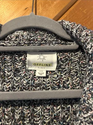 OFFLINE By Aerie Chillside Fold over Quarter Zip Marled gray knit Sweater thumbnail 7