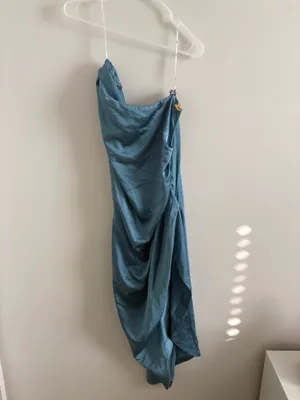 FLAW Elliatt Blue Cassini One Shoulder Ruched Sleeveless Midi Dress Large thumbnail 3