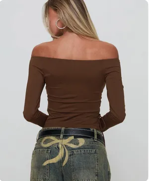 Brown Off The Shoulder Top Princess Polly thumbnail 2