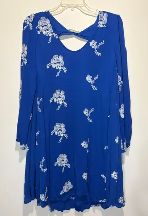 Altar'd State Royal Blue Back Cutout Shapeless Textured Long Sleeve Mini Dress M thumbnail 1