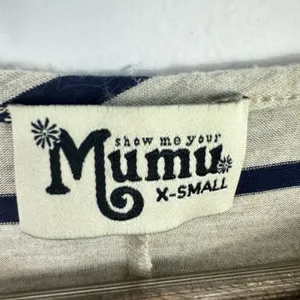 Show Me Your Mumu Tunic Top Womens XS Oatmeal Navy Blue Striped Short Sleeve thumbnail 2