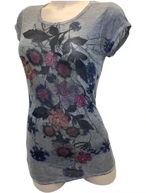 Floral Size Small Grey Burnout Floral Print Short Sleeve Crew Neck Tee. New thumbnail 1