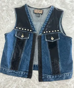 Street Wear Carole Little Denim Studded Vintage Vest sz L Large‎ thumbnail 1