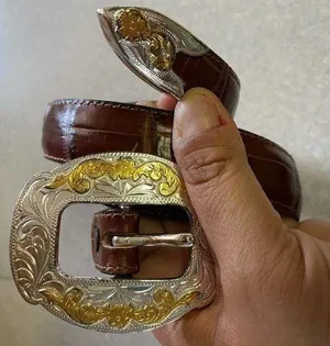 Justin Boots Brown Leather Croc Coastal Cowgirl Granola Floral Rodeo Western Belt thumbnail 1