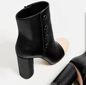Zara Black High Heeled Ankle Boots with Cream Capped Toe thumbnail 5
