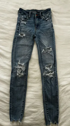 American Eagle Outfitters Ripped Skinny Jeans in Dark Blue thumbnail 1