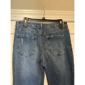 Wonderly Mid Rise Slim Flare Distressed Jeans Dark Blue Denim Size 16 Curvy Plus thumbnail 5