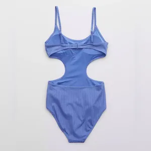 Aerie Ribbed Shine Side Scoop One Piece Swimsuit in Baja Blue Size Large NWT thumbnail 5