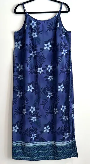 California Concepts Blue Floral Spaghetti Strap Midi Dress Women’s 14 Tie Back thumbnail 1