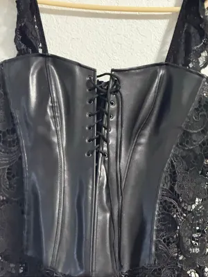faux leather black corset lingerie lace bottom straps Women bustier dreamgirl 44 thumbnail 2