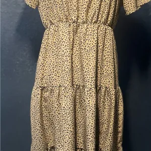 SHEIN Leopard Print Tiered Midi Dress Short Sleeve Elastic Waist Women's‎ S thumbnail 3