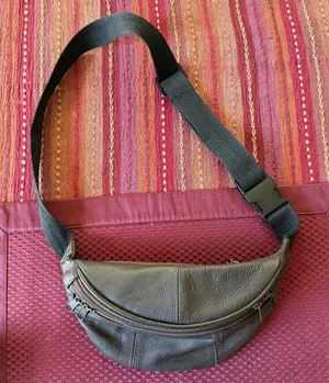 vintage granola boho brown pebbled leather fanny pack waist bag adjustable strap thumbnail 1