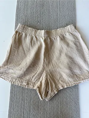 GAP Light Tan Cream Cotton Gauze Elastic Waist Shorts Size Medium thumbnail 6