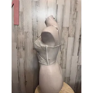 Say What? Corset Top Womens Medium White Lace Sheer Mesh Underwire Bustier Zip B thumbnail 5