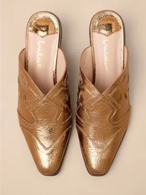 Lulu's Metallic Gold Pointed Mule Heeled Boots thumbnail 4