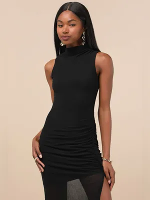 Lulus Renowned Glamour Black Mesh Mock Neck Maxi Dress Size Medium Formal Sheer thumbnail 3