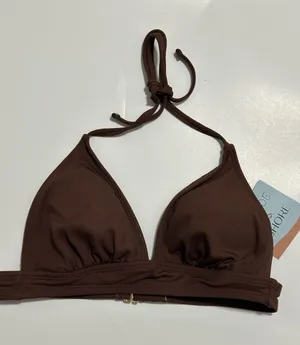 Shade & Shore Brown Ribbed Halter Bikini Top thumbnail 1