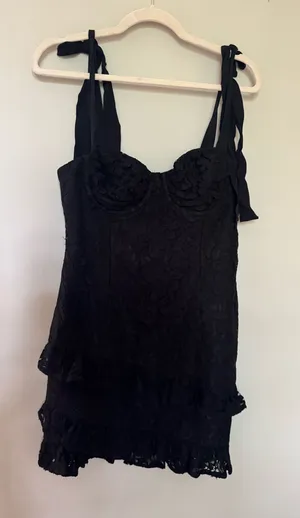Lovers + Friends Black Lace Mini Dress with Tie Straps thumbnail 1