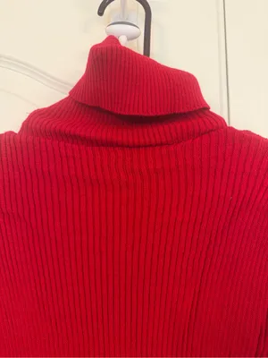 Red Ribbed Turtleneck Knit Dress - Women thumbnail 3