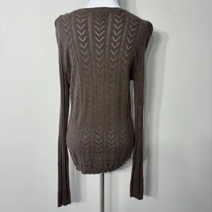 Ralph Lauren Silk Cashmere Sweater Womens‎ Large Green Brown Pointelle Open Knit thumbnail 7