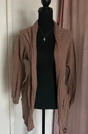Chocolate USA Brown oversized cardigan with pockets thumbnail 1