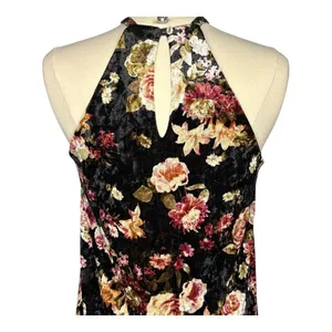 Final Touch Floral Velvet Dress Womens Large Black Halter Neck‎ Mini Shift USA thumbnail 5