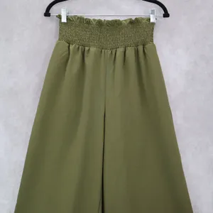 Green Wide Leg Boho Comfy Pull On Straight Leg High Rise Trousers Pant S Small‎ thumbnail 4