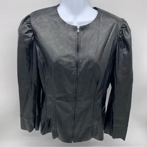 DO+BE Black Vegan Leather Zippered Front Jacket with Puff Sleeves-Size M thumbnail 1