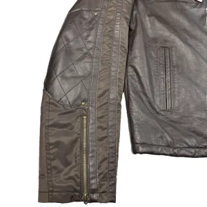 Aldo Leather Nylon Moto Jacket Coat Men Size Large Wool Blend Herringbone Lining thumbnail 6