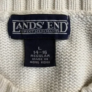 Lands' End Sweater Women Large 14-16 Cotton 3/4 Sleeve Crewneck Coastal Preppy thumbnail 3