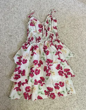 Floral Mini Dress Ruffle Cut Out thumbnail 1