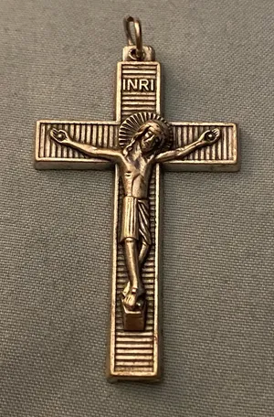 Silver Tone Jesus On Cross Necklace Pendant 2” H X 1” W Religious thumbnail 1