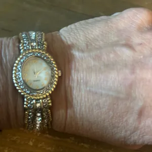 Vintage Accutime fancy two tone rhinestone cuff watch thumbnail 5