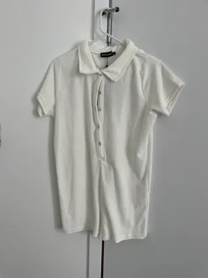 Pretty Little Thing Cream Petite Towelling Romper thumbnail 5