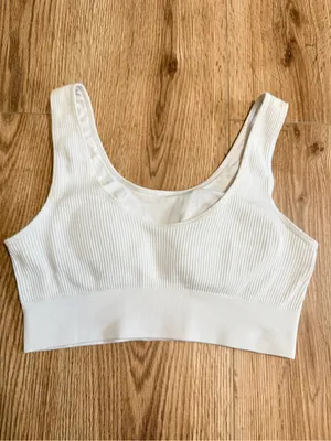 aerie‎ Ribbed Scoop Sports Bralette - Cream/White thumbnail 2