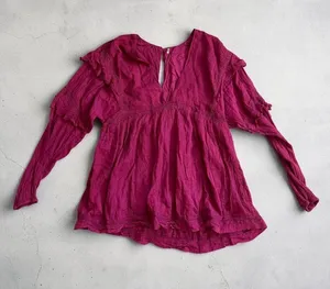FREE PEOPLE Fuchsia Lace Trim Long Sleeve Romper Size Small thumbnail 1